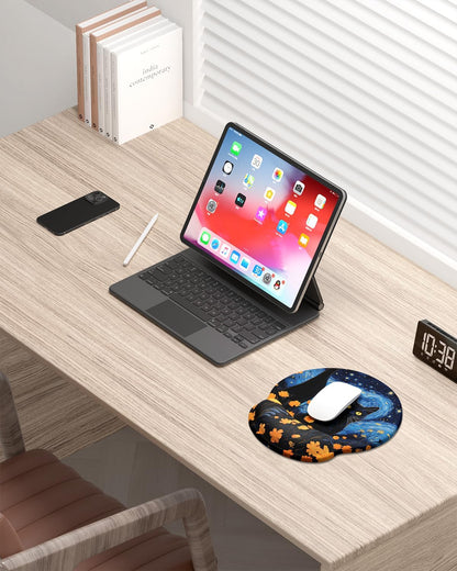 Ergonomic Mouse Pad with Wrist Rest, Comfortable Silicone Non-Slip Computer Pain Relief Gel Mouse Mat with Wrist Support for Gaming, Work, Office, Women & Men, Cute Pattern, Beige