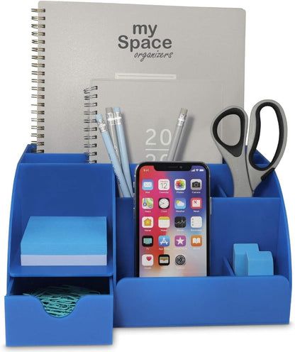 My Space Organizers Clear Acrylic Desk Oganizer, 9 Compartments, Office Supplies and Desk Accessories Organizer, Home Decor Desktop Organizer (Clear)