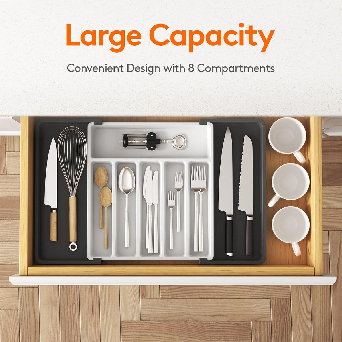Expandable Silverware Drawer Organizer, Kitchen Utensil Tray