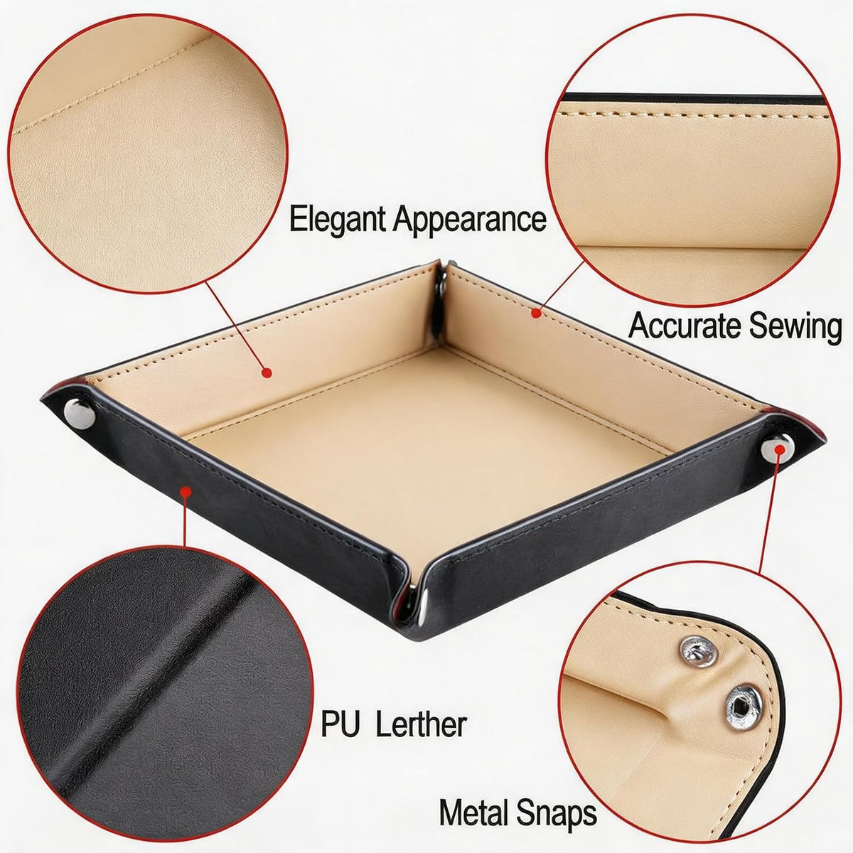 Valet Tray Desktop Storage Organizer – Vegan Leather Catchall Bedside Vanity Tray Nightstand Caddy Holder for Remote Controller, Watch, Keys, Phone, Wallet, Coin, Jewelry (Orange/Black)