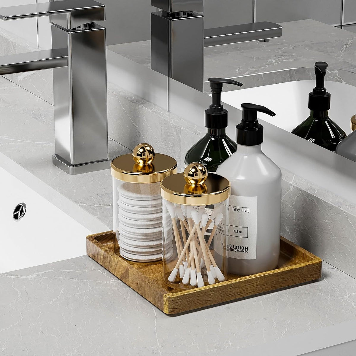 Small Bathroom Vanity Tray for Countertop Makeup Perfume Jewelry Decor Candle Keys, Small Black Kitchen Tray for Soap Dispenser Spice Bamboo Toilet Tray 7.9" L x 4" W x 0.79" H