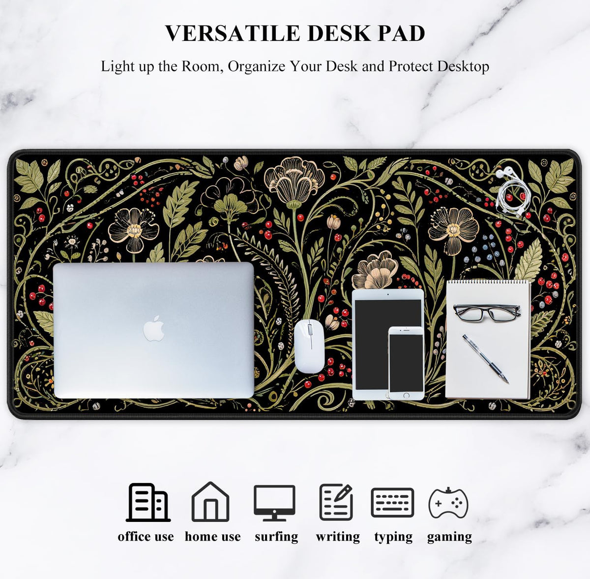 Auhoahsil Desk Mat, Ultra Large Mouse Pad, XXL Gaming Mousepad, Green Tropical Leaves Deskpad, Big Extended Full Size Mouse Pad, Desktop Desk Matt for Keyboard, Laptop & Computer, 35.5 x 15.7 in - Colors A