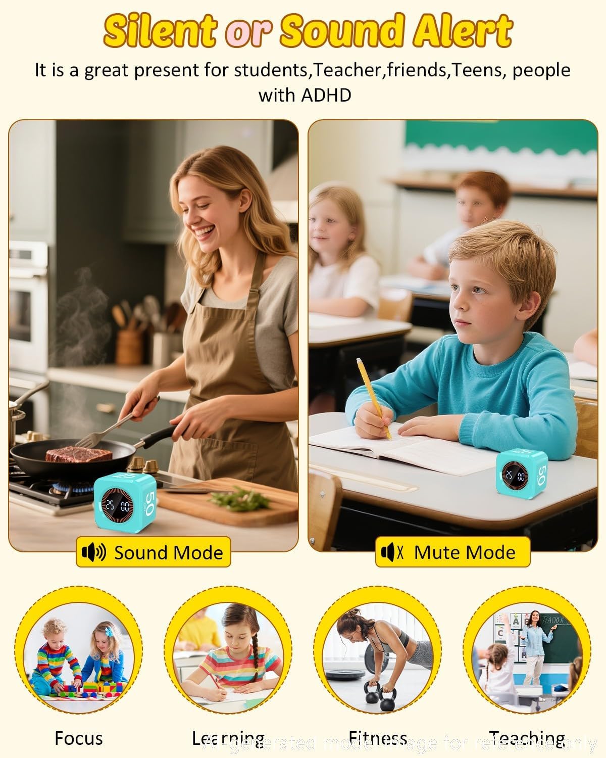 Digital Pomodoro Timer Cube 5/10/25/50min, Visual Productivity Flip Timer for Kids Classroom Desk, Custom Countdown, Silent and Sound Mode for ADHD Study Work Game Kitchen (Purple)