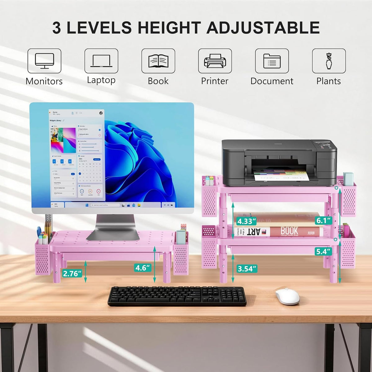 WALI Monitor Stand Riser with Drawer, Desk Organizers and Accessories for Computer, Printer, Laptop Stand for Home Office Supplies, (PTT005-B), 1 Pack, Black