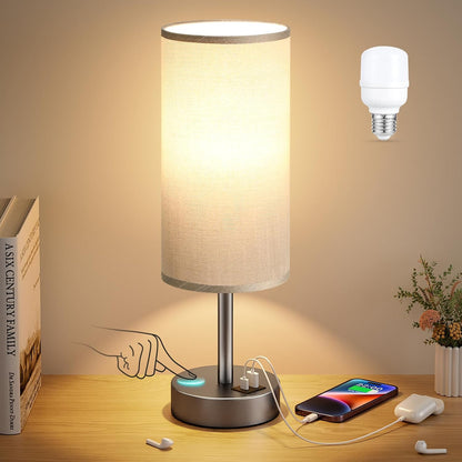 Dicoool Bedside Table Lamp for Bedroom - 3-Way Dimmable Touch Lamp, USB A+C