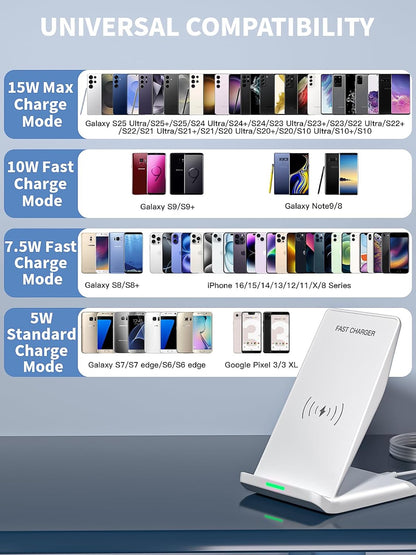 Wireless Charger Stand for Samsung,15W Max Wireless Charging Stand Desk Charging Station Android Desk Charger for Samsung S26/S25 Ultra/S24+/S23/S22/S21 FE,iPhone Air/17e/17 Pro Max/16 Pro/15/14/13/12