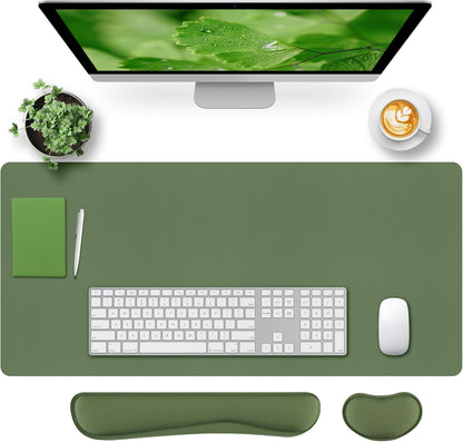 Bloss Leather Desk Pad and Keyboard Wrist Rest, Large Mouse Pad + Keyboard Pad+Mouse Wrist Support, Non-Slip Desk Mat Protector for Office, Home(31.5×15.7 Inches,Beige) - Colors B