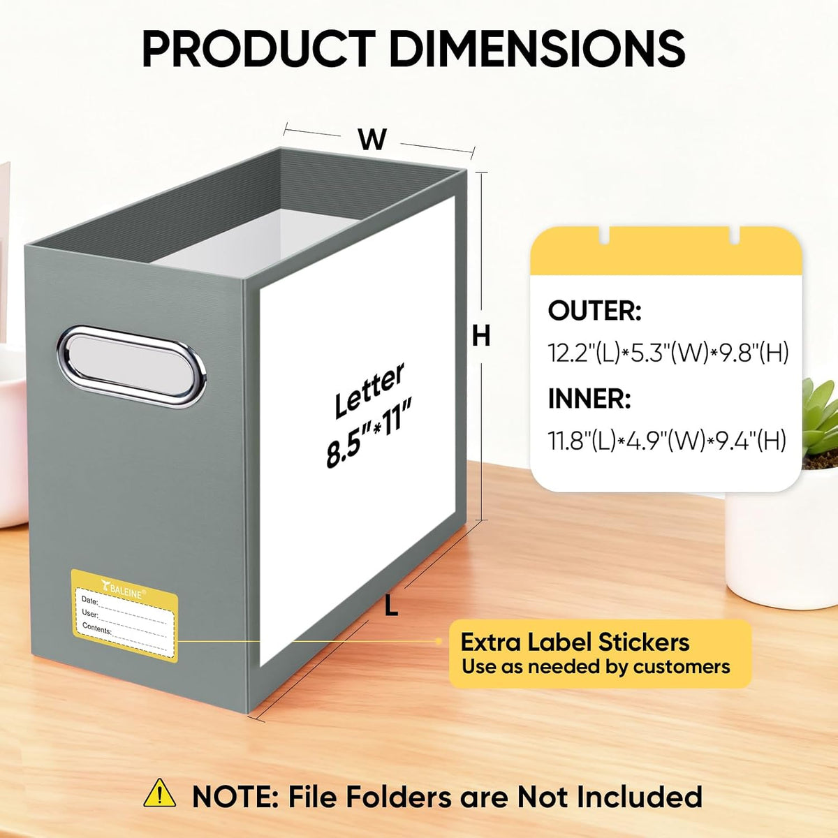 BALEINE File Organizer Box, Cardboard File Folder Organizer with Handle for Letter Size, Portable Collapsible Hanging Filing Box for Home Office Document Storage (2 Pack, Black)
