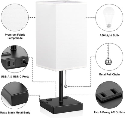 Wood-Grain Small Bedside Lamp for Bedroom - Square Cream Fabric Shade
