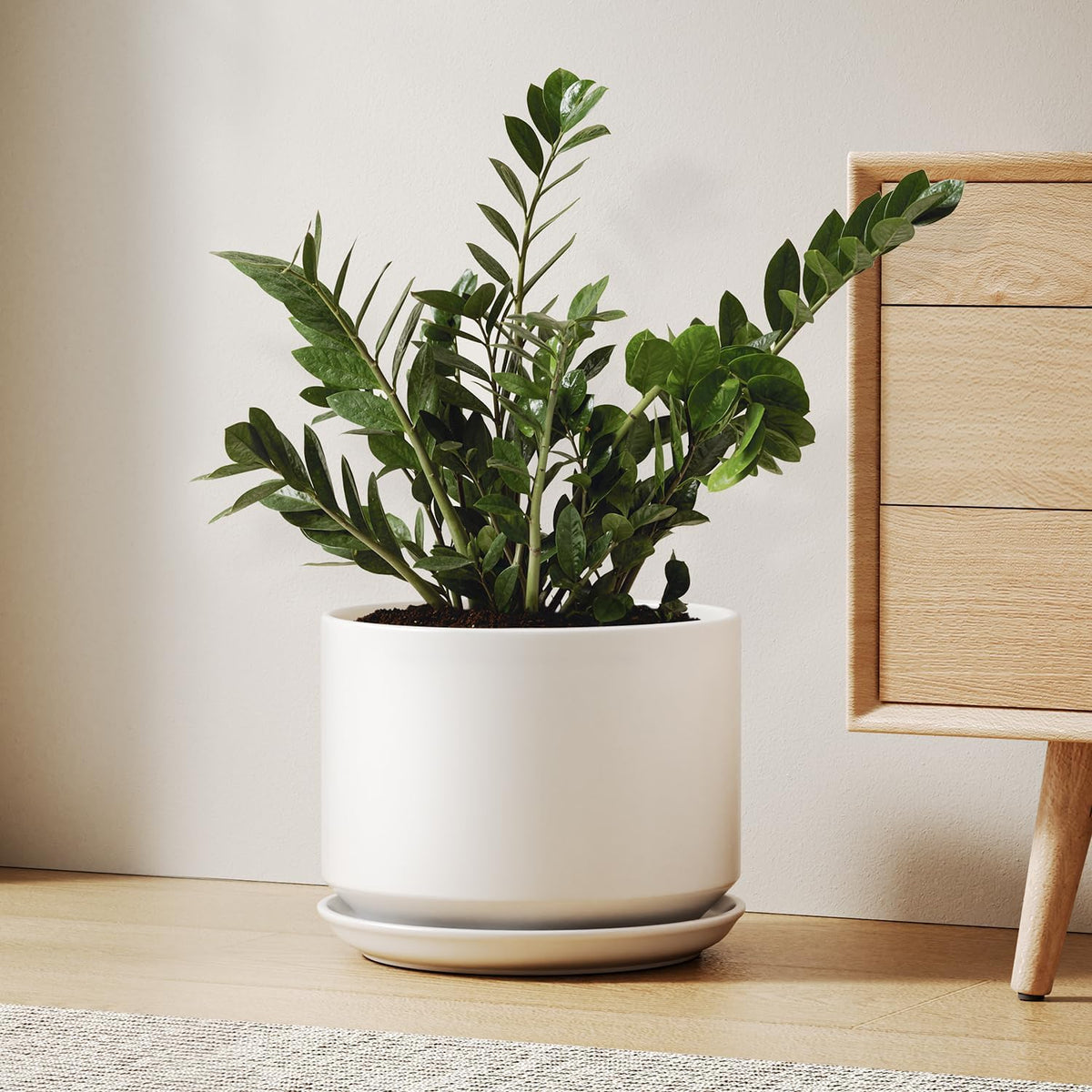 LE TAUCI Ceramic Pots for Plants, 6.8 Inch Plant Pots with Drainage Hole & Saucer, Modern Planter for Indoor Plants, Stable & Durable, Perfect for Living Room or Office Decor, White