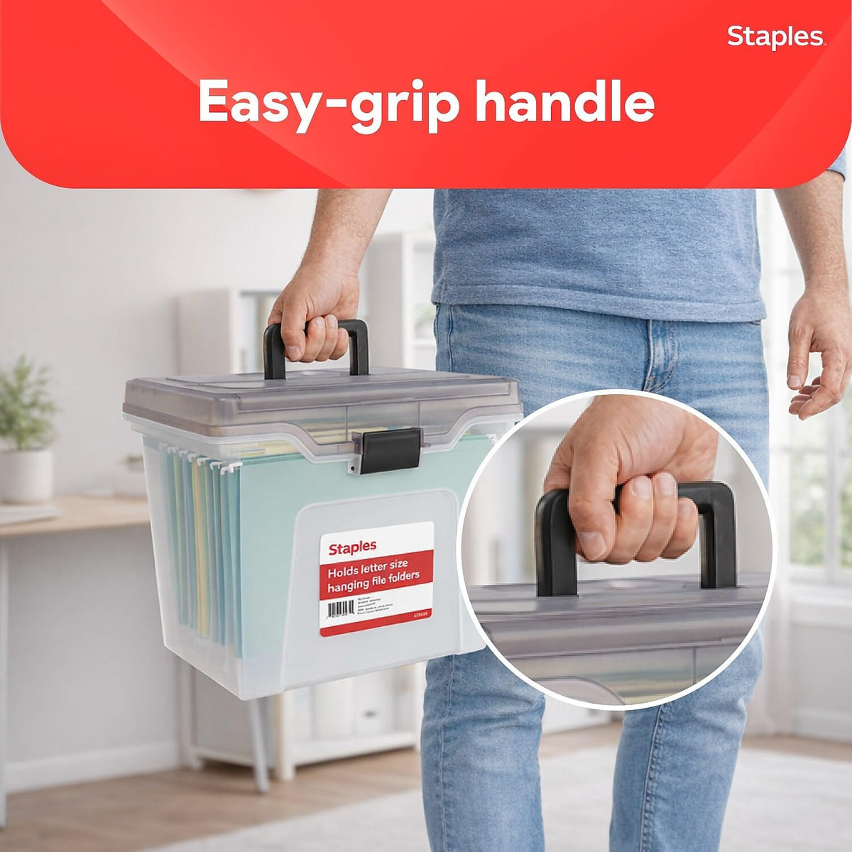 Hanging File Folder Box, Storage Bin Organizer, Snap Lid, Clear