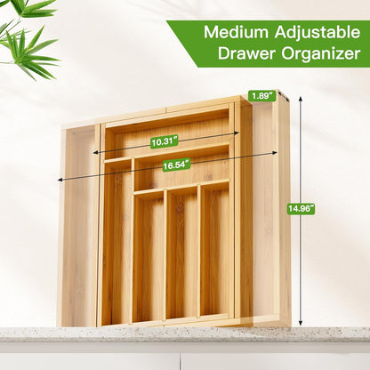 Pipishell Bamboo Expandable Silverware Drawer Organizer, Adjustable Kitchen Utensil Tray for Forks, Spoons and Knives, Wood Storage Cutlery Holder for Bedroom and Living Room