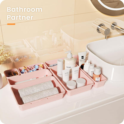 A-LuGei 【Military Grade】 Drawer Organizer, 【𝟱𝗦𝗶𝘇𝗲】 Makeup organizer, 【Holds 177 Items】 Bathroom Organizers and Storage, Organization and Storage, Desk Drawer Organizer for Vanity (Clear)