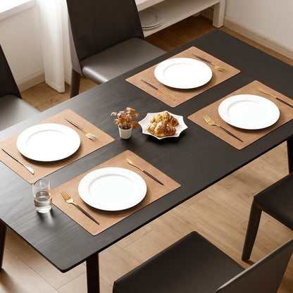 MOSAYT Vinyl Placemats Set of 6-12 X 17 Inch - Faux Leather 100% Waterproof Oil-Proof Wipeable PU Place Mats, Heat Resistant Reversible Table Mats for Kitchen, Dining, Outdoor, Reddish Brown