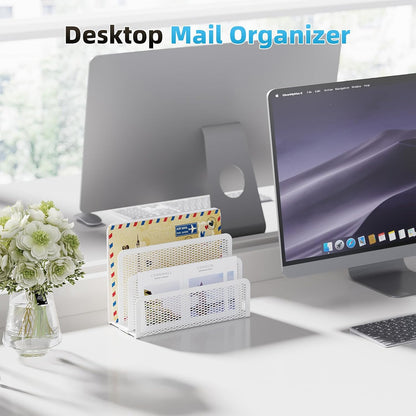 Marbrasse Mail Organizer for Desk, 3-Slot Mesh Metal Mail Holder countertop, Letter Holder, Office Desktop Envelope and Document Storage Rack (2P)