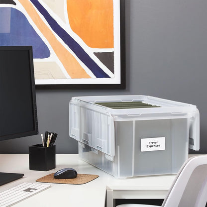 Hanging File Folder Box, Storage Bin Organizer, Snap Lid, Clear