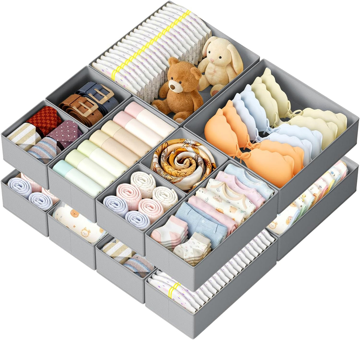 Drawer Organizer Clothes, Dresser Organizer, Foldable Closet Organizers and Storage, Fabric Dresser Bins, Drawer Dividers for Nursery, Baby Clothes, Underwears, Sock (Beige)