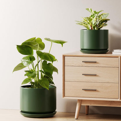 LE TAUCI Ceramic Pots for Plants, 6.8 Inch Plant Pots with Drainage Hole & Saucer, Modern Planter for Indoor Plants, Stable & Durable, Perfect for Living Room or Office Decor, White