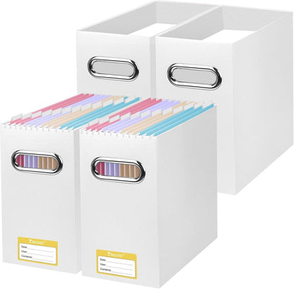 BALEINE File Organizer Box, Cardboard File Folder Organizer with Handle for Letter Size, Portable Collapsible Hanging Filing Box for Home Office Document Storage (2 Pack, Black)
