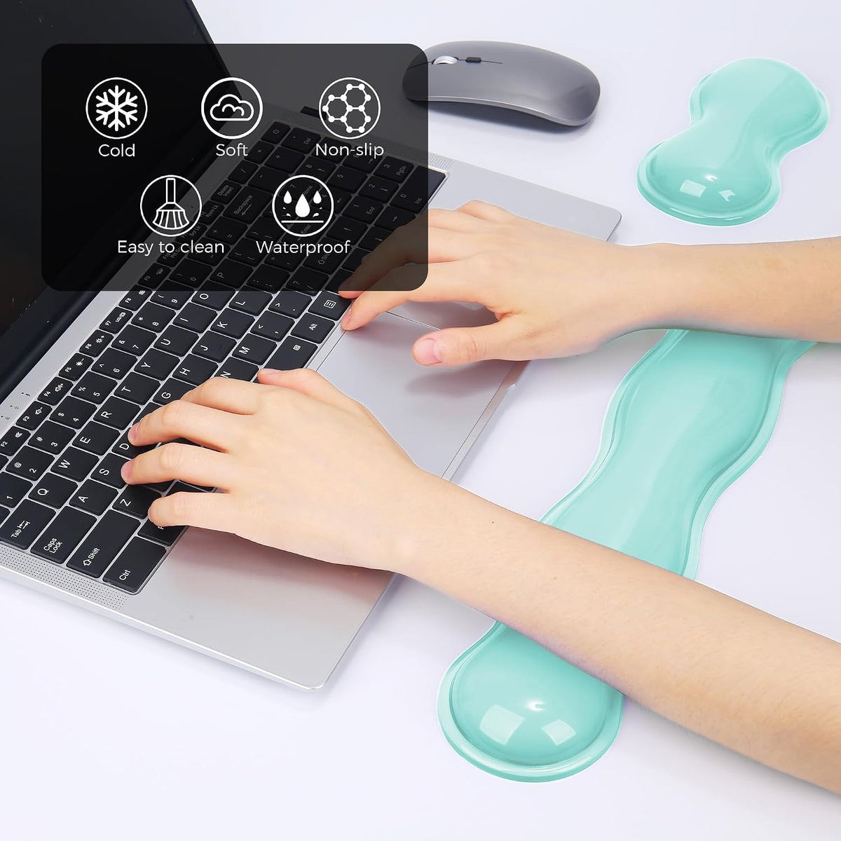 Gel Wrist Rest for Keyboard and Mouse, Wrist Rest for Keyboard, Mouse Wrist Support, Pain Relief, Cool Touch, Non-Skid, Keyboard and Mouse Wrist pad Set