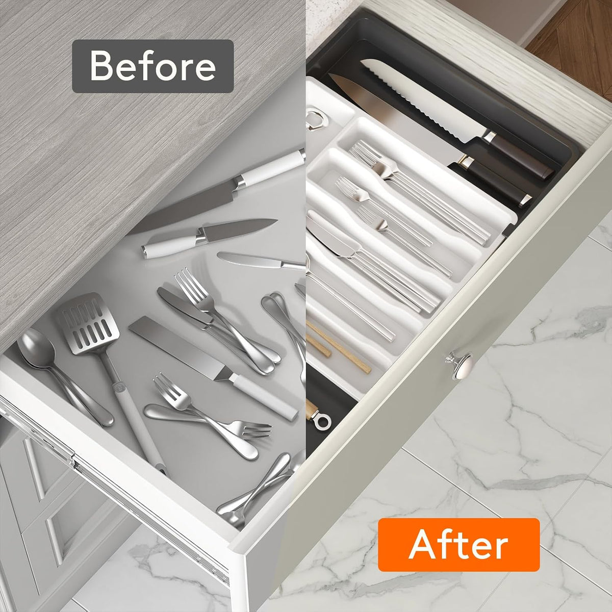Expandable Silverware Drawer Organizer, Kitchen Utensil Tray
