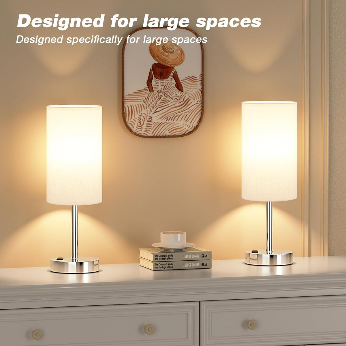 Fenmzee Bedside Table Lamp for Bedroom - Dimmable Touch, USB A+C, AC Outlet