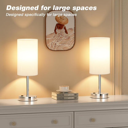 Fenmzee Bedside Table Lamp for Bedroom - Dimmable Touch, USB A+C, AC Outlet