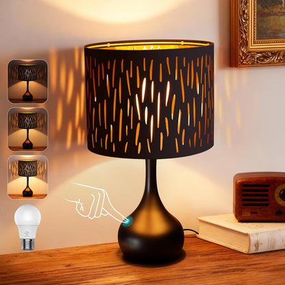 ONEWISH Touch Bedside Lamp for Bedroom, 3-Way Dimmable Farmhouse Table Lamps for Nightstand with Fabric Shade, Desk Lamp for Kids Reading, Home Office