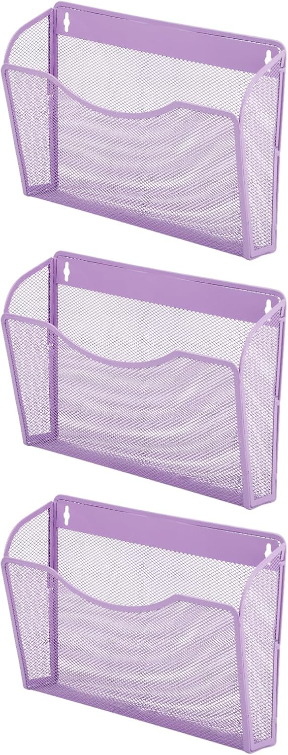 EASEPRES 3 Single Pocket Mesh Hanging File Organizer, Vertical Wall Mounted Magazine File Holder, Mount Basket Mail Paper Document Folder Organizing for Office, Home and School, Black