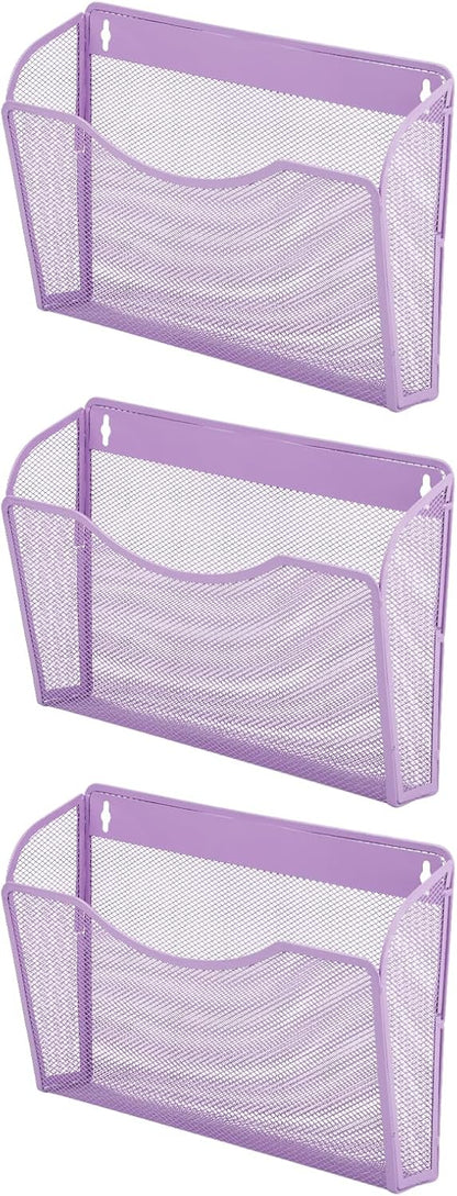 EASEPRES 3 Single Pocket Mesh Hanging File Organizer, Vertical Wall Mounted Magazine File Holder, Mount Basket Mail Paper Document Folder Organizing for Office, Home and School, Black