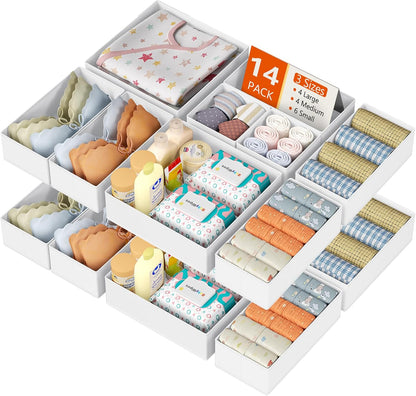 Drawer Organizer Clothes, Dresser Organizer, Foldable Closet Organizers and Storage, Fabric Dresser Bins, Drawer Dividers for Nursery, Baby Clothes, Underwears, Sock (Beige)