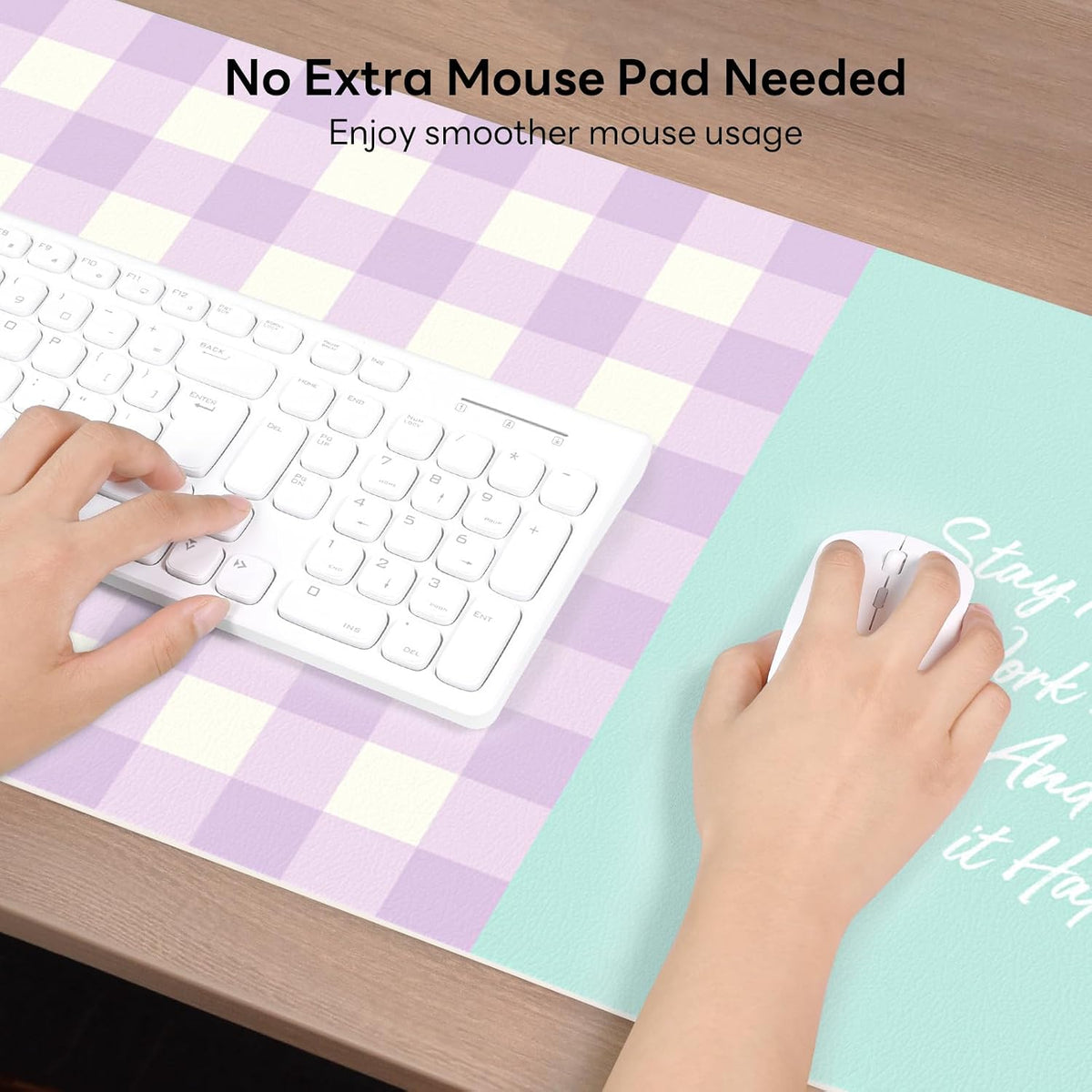 Checkered Pattern Desk Pad Protector, 35.5 x 13'' Aesthetic Mouse Mat for Desktop, Waterproof PU Leathe Non-Slip Desk Writing Pad for Office and Home, Green and Purple