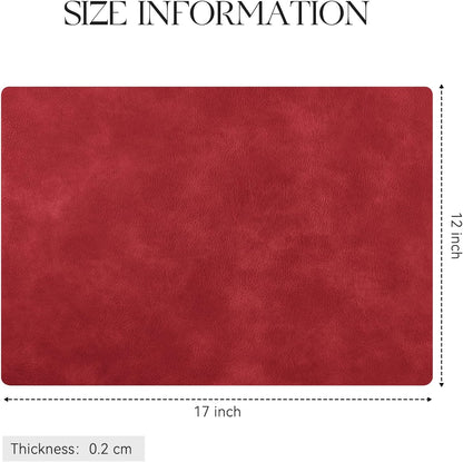 MOSAYT Vinyl Placemats Set of 6-12 X 17 Inch - Faux Leather 100% Waterproof Oil-Proof Wipeable PU Place Mats, Heat Resistant Reversible Table Mats for Kitchen, Dining, Outdoor, Reddish Brown