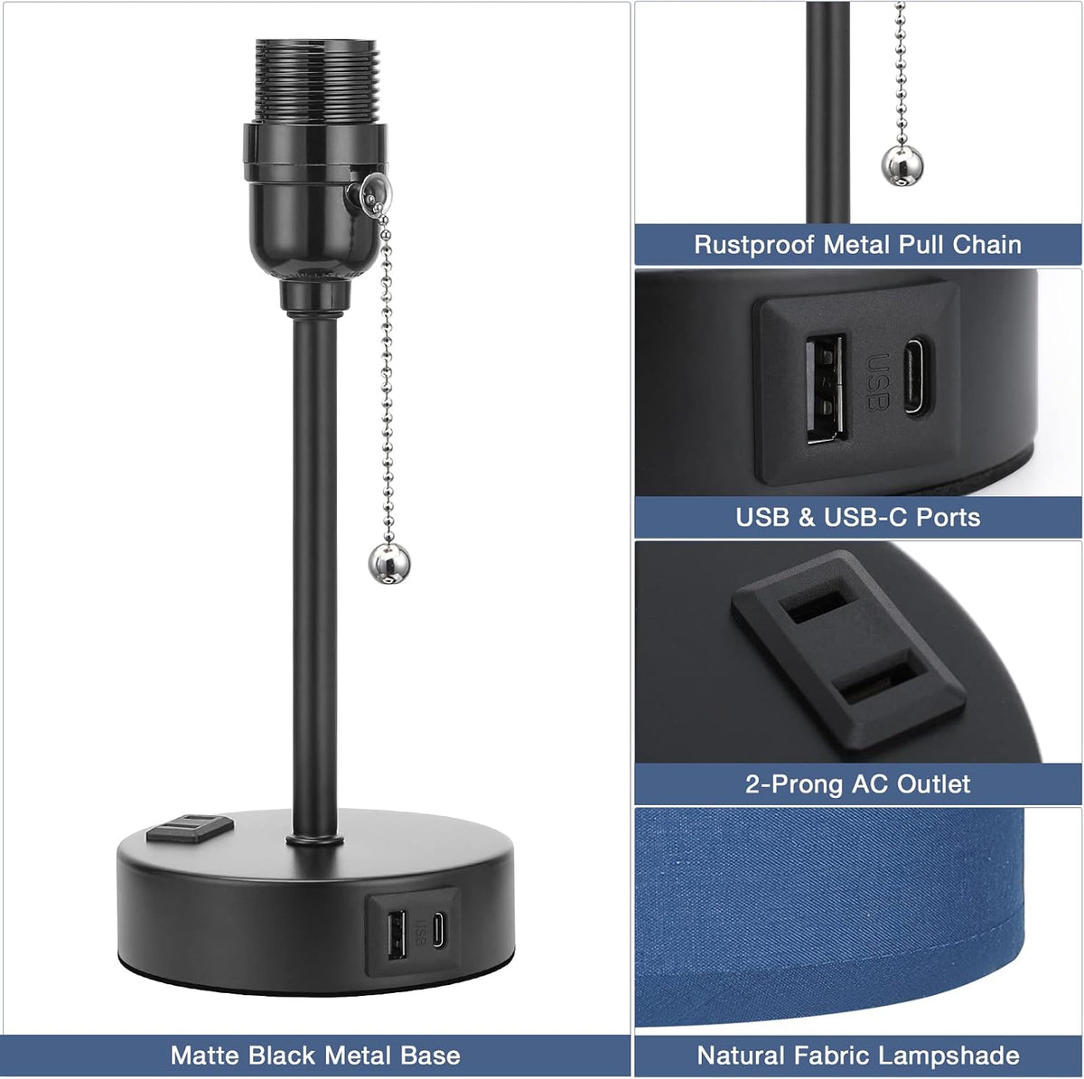 Dicoool Bedside Table Lamp for Bedroom - Small Desk Lamp with USB Ports