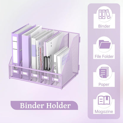 Desk Organizers Metal Desk Magazine File Holder with 5 Vertical Compartments Rack File Organizer for Office Desktop, Classroom, Home Workspace, Black