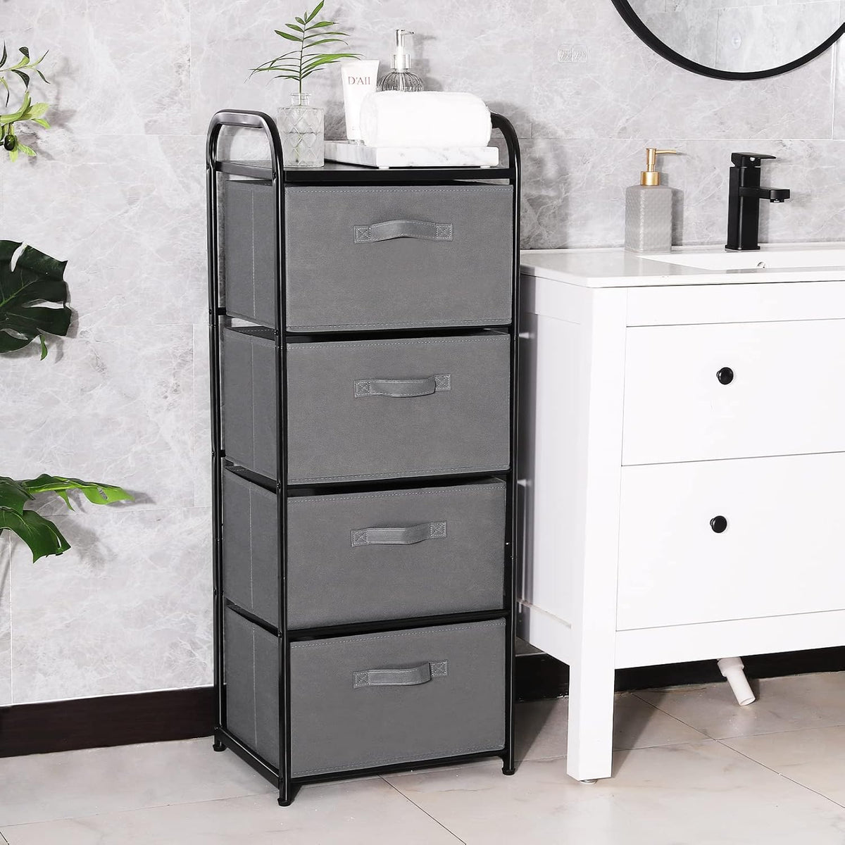 Dresser Storage with 3 Drawers, Fabric Dresser Tower, Vertical Storage Unit for Bedroom, Closet, Office, Black