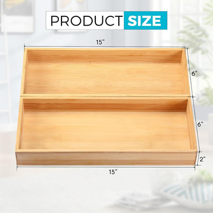 Fabsome Drawer Organizer, Set of 9 Bamboo Wood Kitchen Makeup Desk Junk Tea Drawer Storage Boxes Bins for Cutlery Silverware Utensils Flatware, Small Wooden Container Tray for Bathroom, Office