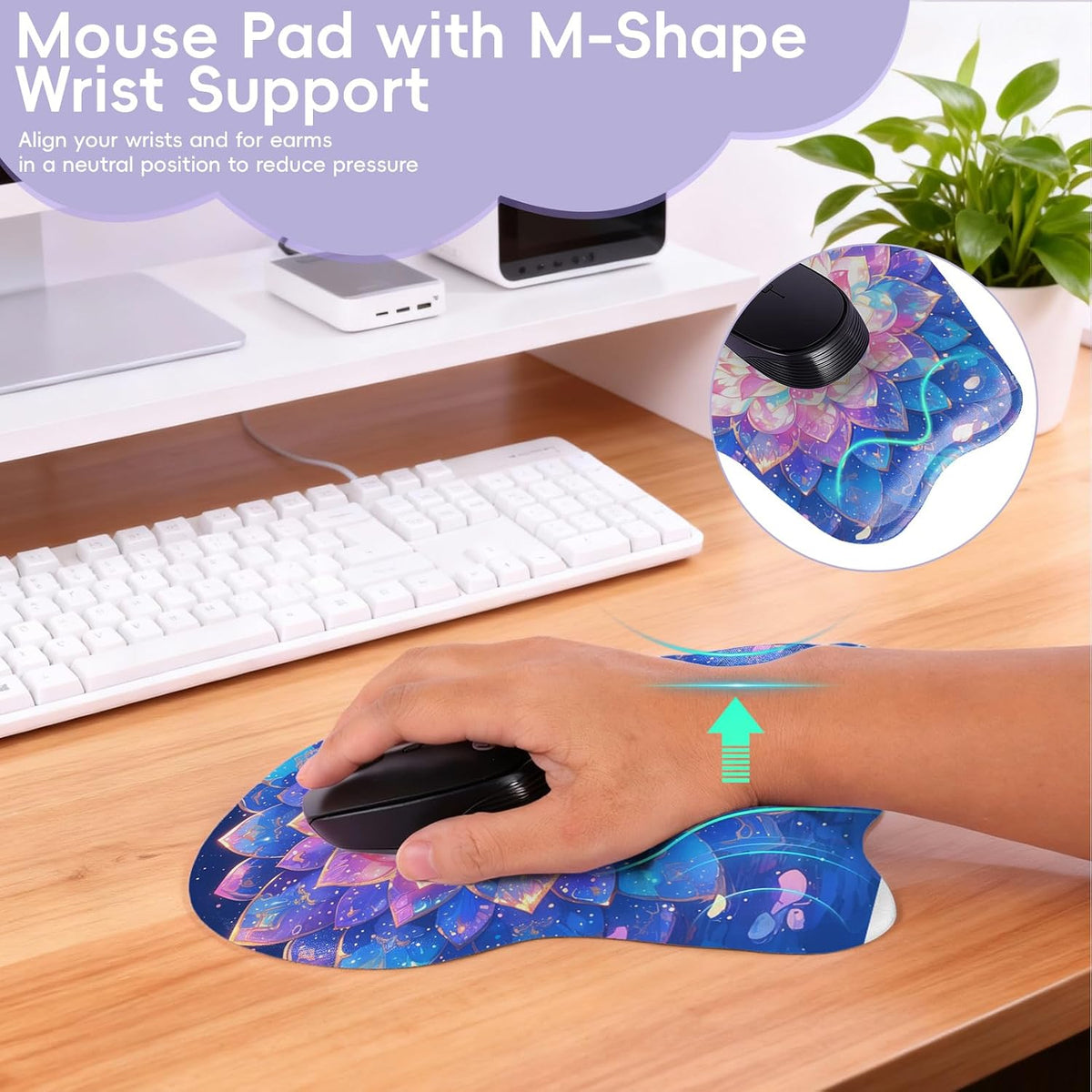 Wrist Support Mouse Pad Anti Slip Rubber Wrist Rest Mousepad 9in X 8in Small Desktop Notebook Mouse Mat for Working and Gaming (M-Pink Floral)