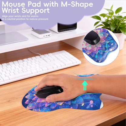 Wrist Support Mouse Pad Anti Slip Rubber Wrist Rest Mousepad 9in X 8in Small Desktop Notebook Mouse Mat for Working and Gaming (M-Pink Floral)
