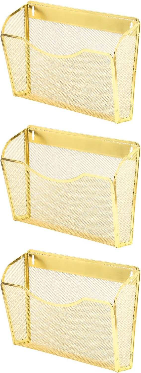 EASEPRES 3 Single Pocket Mesh Hanging File Organizer, Vertical Wall Mounted Magazine File Holder, Mount Basket Mail Paper Document Folder Organizing for Office, Home and School, Black