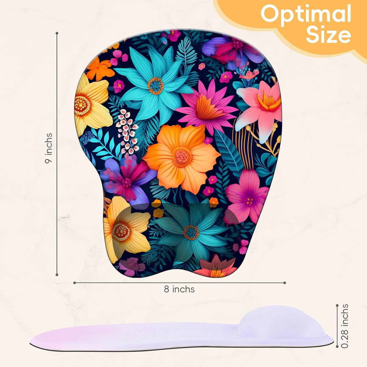 Wrist Support Mouse Pad Anti Slip Rubber Wrist Rest Mousepad 9in X 8in Small Desktop Notebook Mouse Mat for Working and Gaming (M-Pink Floral)