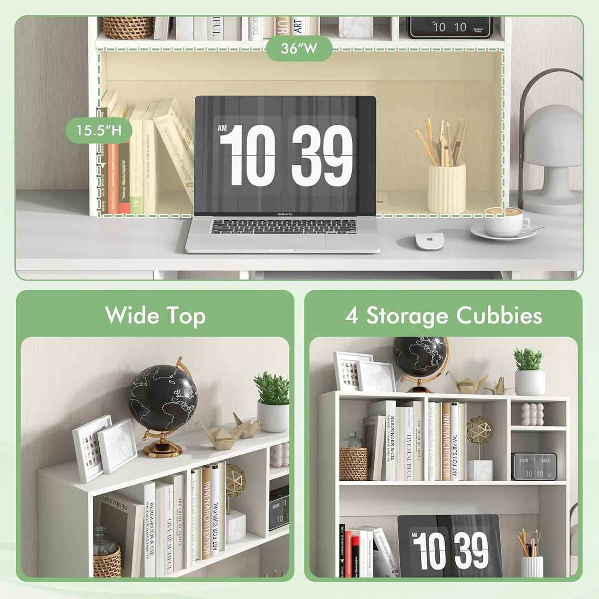 Desktop Bookshelf, Countertop Storage Hutch with 5 Shelves for Computer Desk, Desk 3-Tier Display Rack, Multipurpose Wood Desktop Hutch Storage Organizer for Dorm Office Home