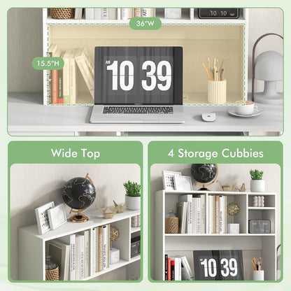 Desktop Bookshelf, Countertop Storage Hutch with 5 Shelves for Computer Desk, Desk 3-Tier Display Rack, Multipurpose Wood Desktop Hutch Storage Organizer for Dorm Office Home