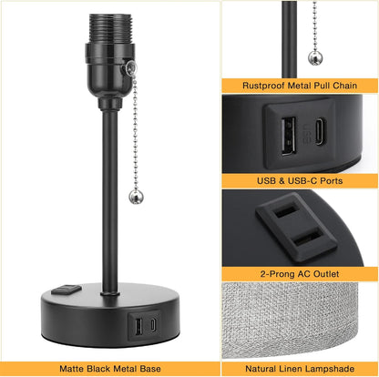 Dicoool Bedside Table Lamp for Bedroom - Small Desk Lamp with USB Ports