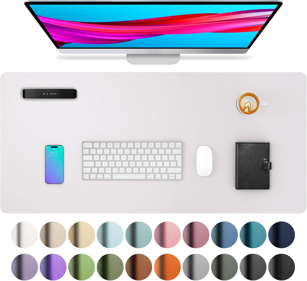 Aothia Leather Office Desk Pad Protector, Non-Slip PU Leather Desk Blotter, Waterproof Laptop Writing Mouse Pad for Office and Home, Black, 31.5" x 15.7" - Colors B