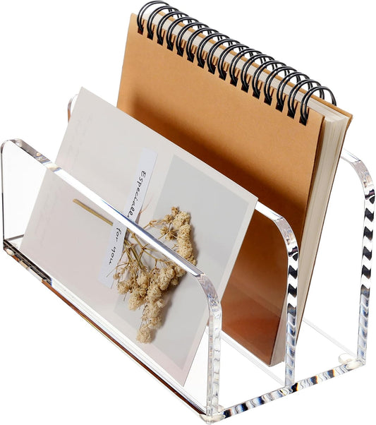 SANRUI Acrylic Mail Sorter Desktop Organizer Holder with Drawer, 5 Compartments Clear Small File Script Letter Document Storage for Desk Bill Filling Envelope Holder Office, Home, School Organization