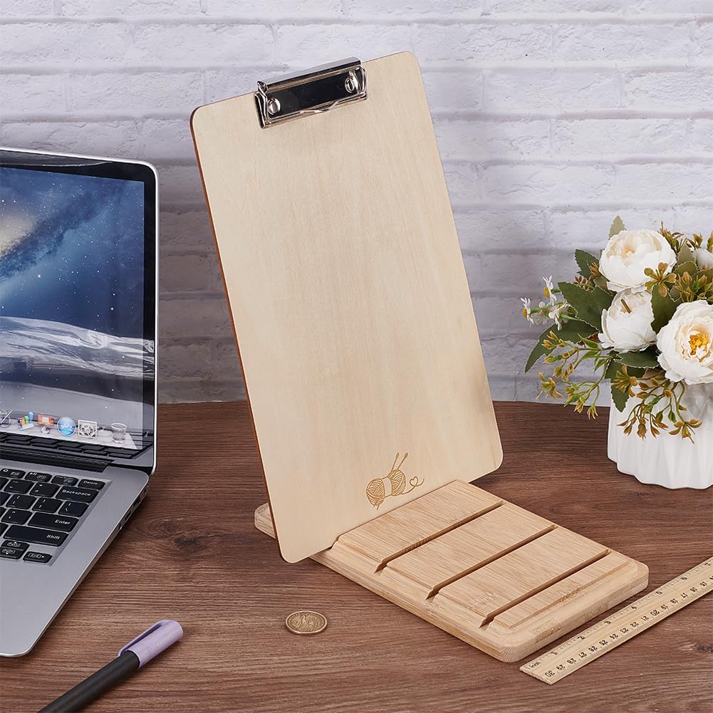 FINGERINSPIRE Wooden Clipboard Holder 9.45x5.5x0.7inch PapayaWhip Color Bamboo Clipboard Holder with 5 Slots Rectangle Bamboo Organizer Stand for Documents Office Classroom Tabletop Display