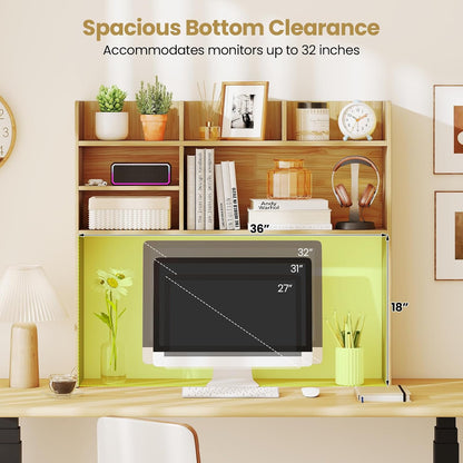Desktop Bookshelf, Countertop Storage Hutch with 5 Shelves for Computer Desk, Desk 3-Tier Display Rack, Multipurpose Wood Desktop Hutch Storage Organizer for Dorm Office Home
