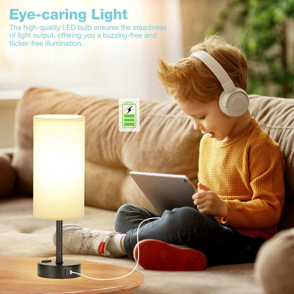 Fenmzee Bedside Table Lamp for Bedroom - Dimmable Touch, USB A+C, AC Outlet
