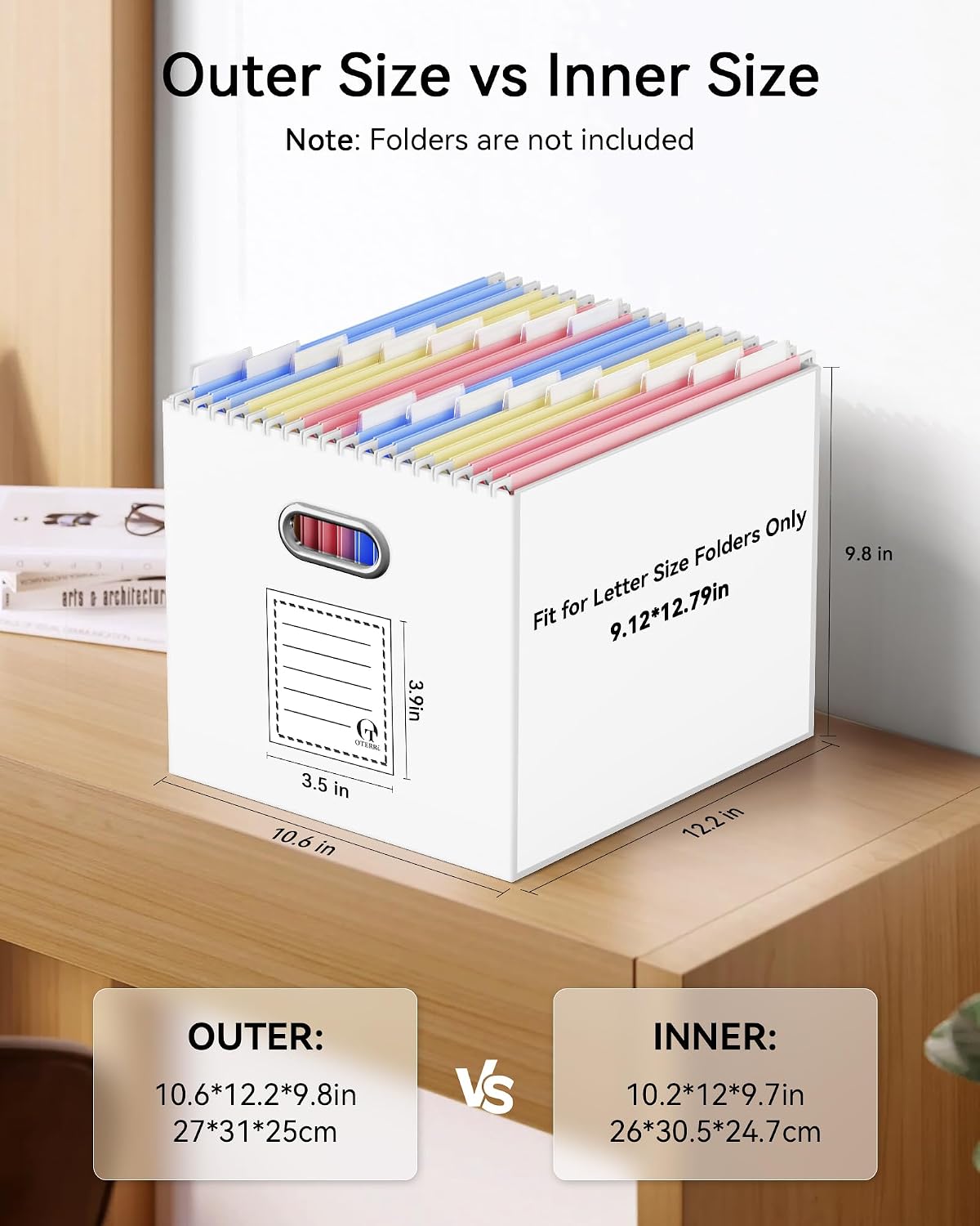 Oterri File Organizer Box, Portable Collapsible Cardboard File Folder Organizer with Handle for Letter Size Hanging Files, Document Storage Box for Home Office & Classroom (Pink)